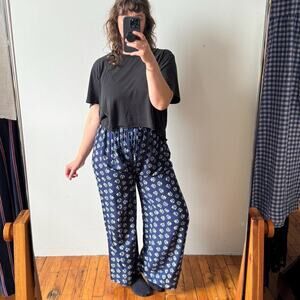 Indigo Print Wide-leg Summer Pants